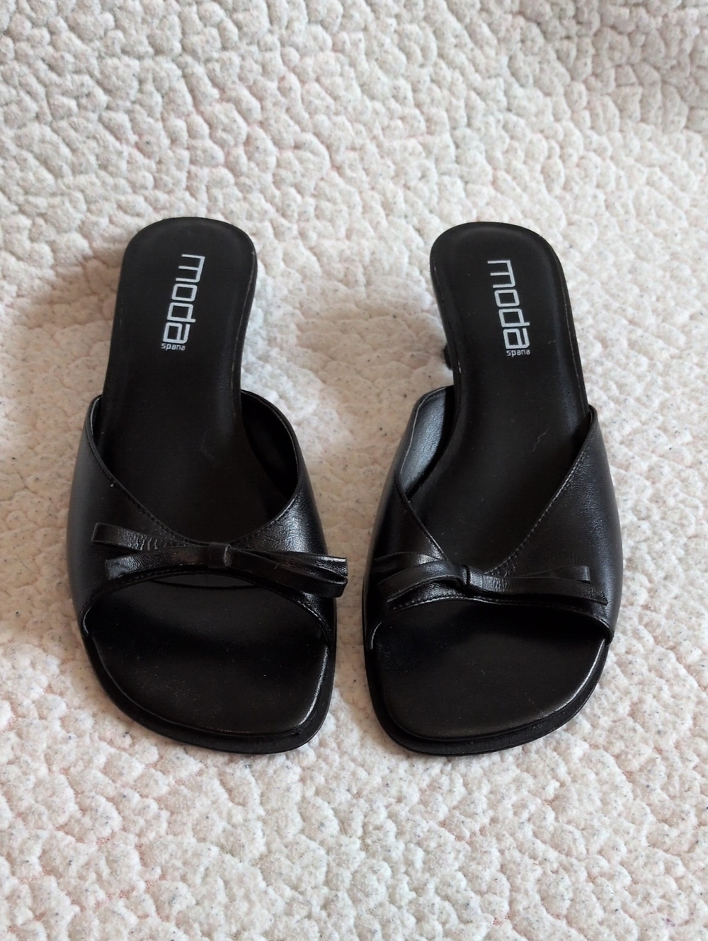 Moda Spana Bow Tie Detial Genuine Leather Block Kitten Heels preppy Careerwear